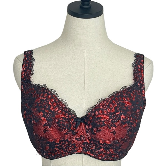 Fredrick’s of Hollywood Red and Black Lacy Underwire Bra Size 40F - Picture 1 of 12